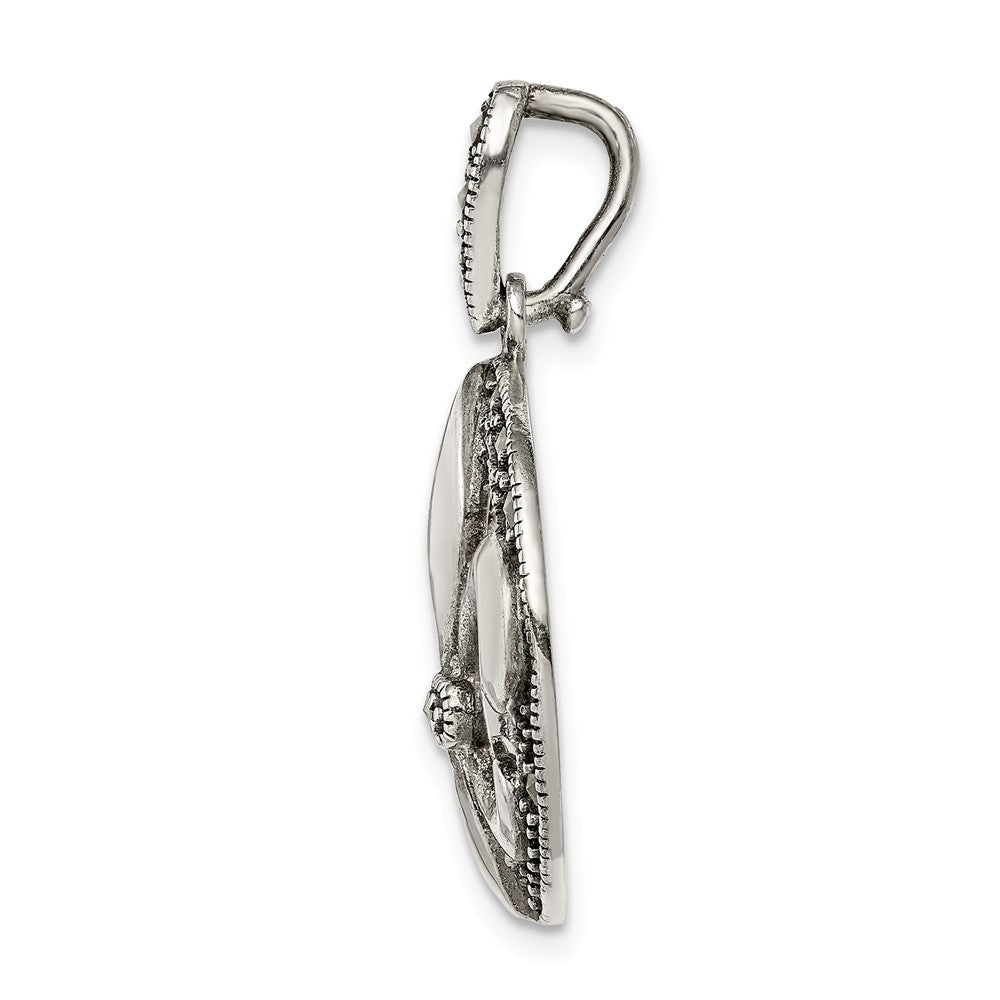 Million Charms 925 Sterling Silver Antiqued Marcasite Fleur De Lis Pendant