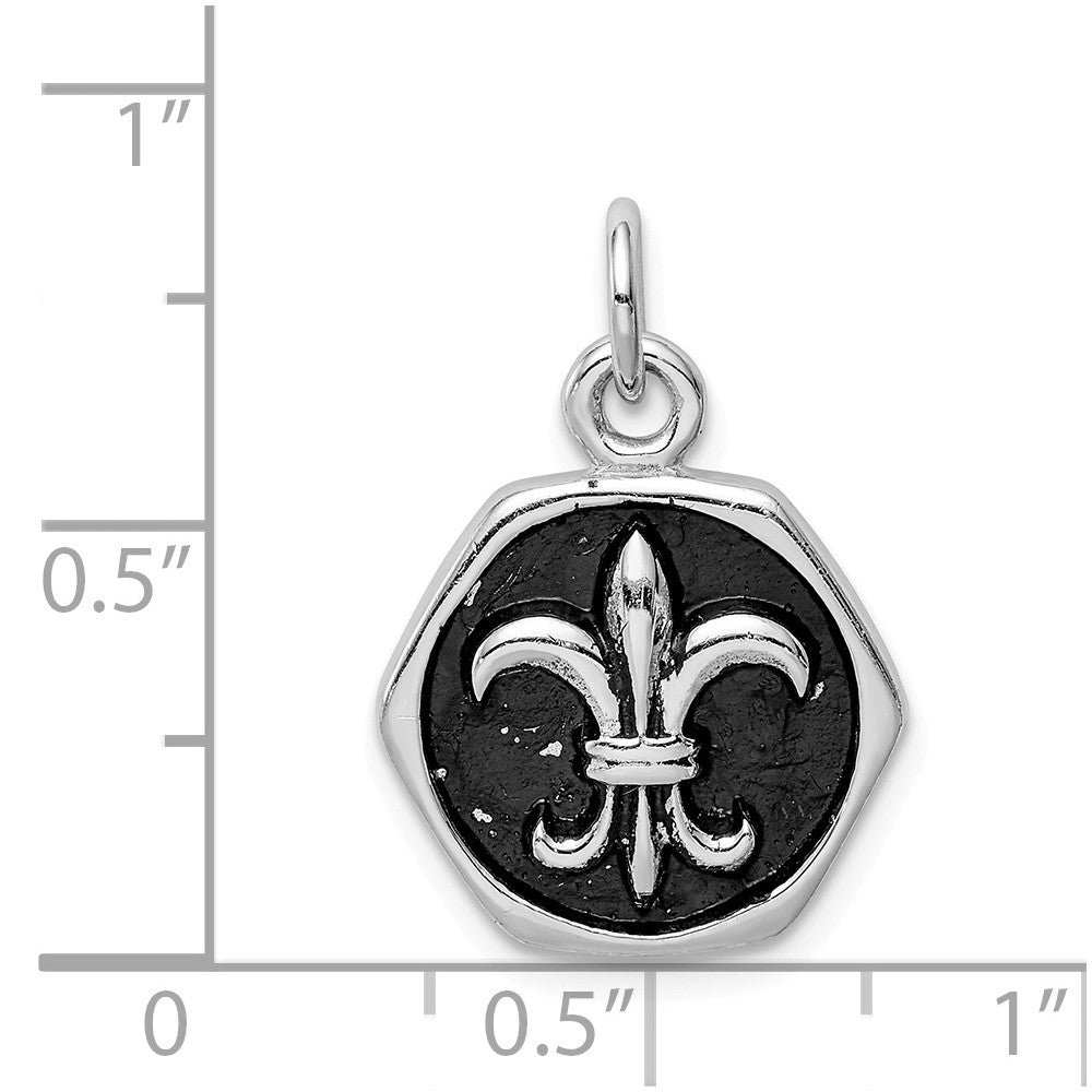 Million Charms 925 Sterling Silver Rhodium-Plated & Antiqued Fleur De Lis Pendant