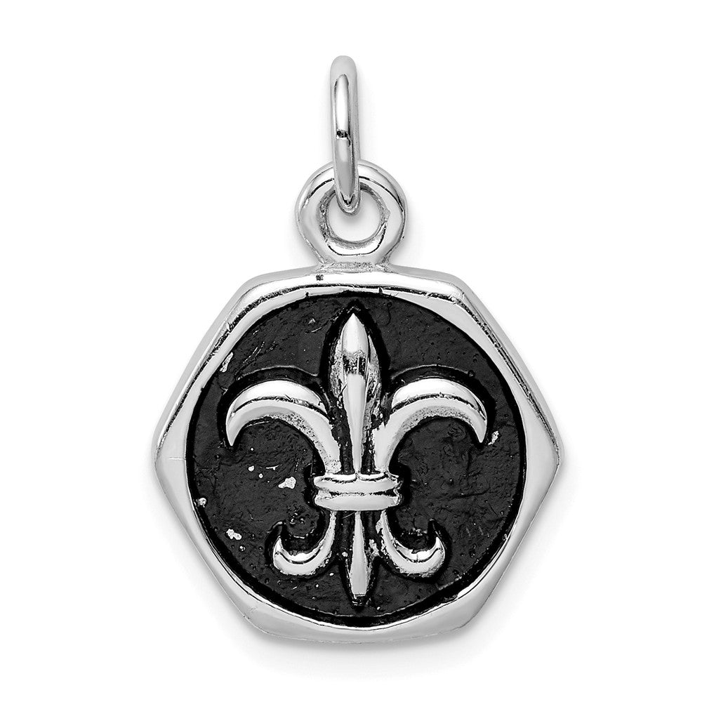 Million Charms 925 Sterling Silver Rhodium-Plated & Antiqued Fleur De Lis Pendant
