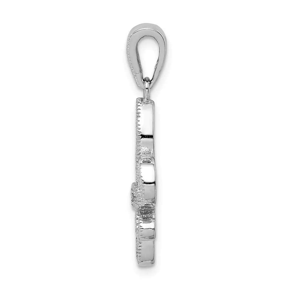 Million Charms 925 Sterling Silver Rhodium-Plated Polished (Cubic Zirconia) CZ Fleur De Lis Pendant