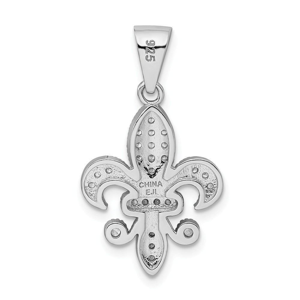 Million Charms 925 Sterling Silver Rhodium-Plated Polished (Cubic Zirconia) CZ Fleur De Lis Pendant