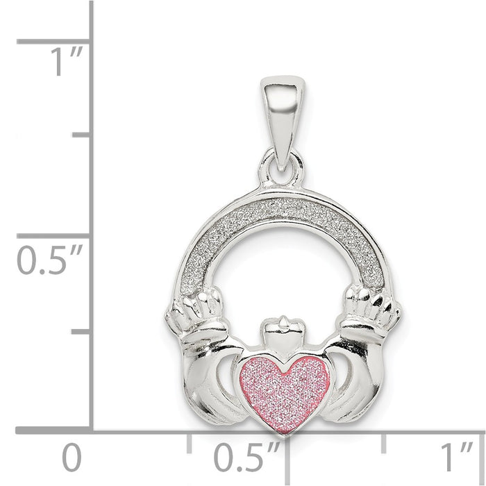 Million Charms 925 Sterling Silver Glitter Infused Claddagh Pendant