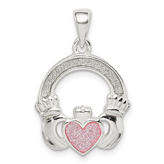 Million Charms 925 Sterling Silver Glitter Infused Claddagh Pendant