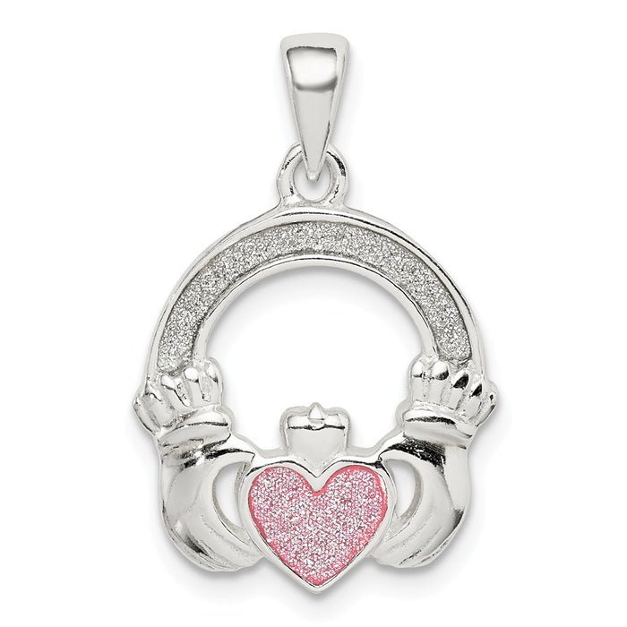 Million Charms 925 Sterling Silver Glitter Infused Claddagh Pendant