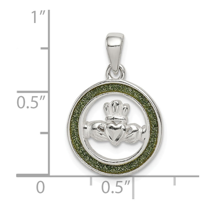 Million Charms 925 Sterling Silver Glitter Infused Claddagh Pendant