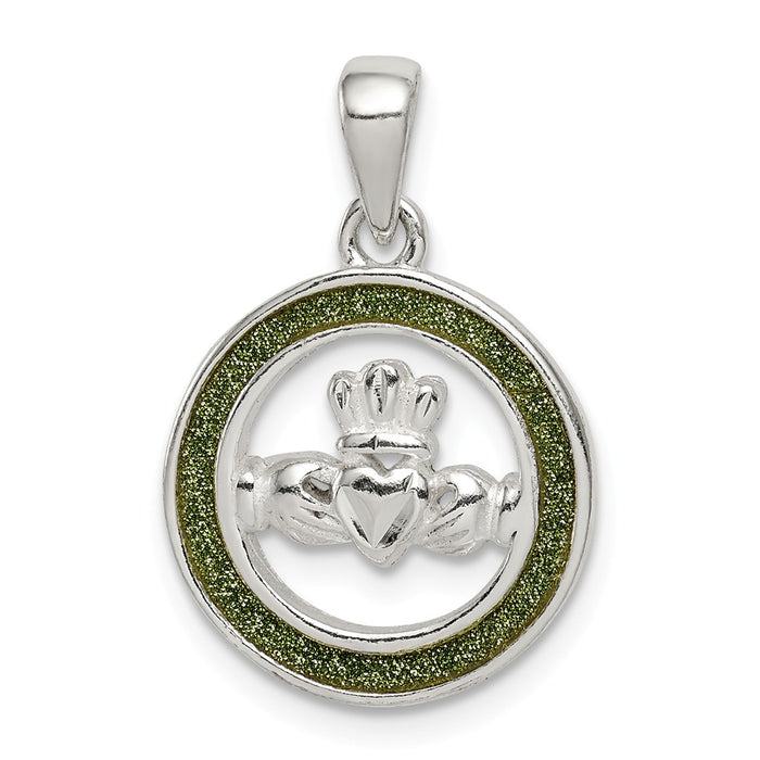 Million Charms 925 Sterling Silver Glitter Infused Claddagh Pendant