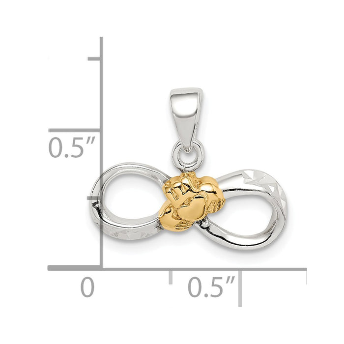 Million Charms 925 Sterling Silver & Gold Themed Tone Claddagh Diamond-Cut Infinity Pendant