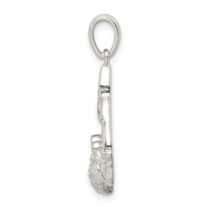 Million Charms 925 Sterling Silver Polished (Cubic Zirconia) CZ Claddagh With Trinity Knot Pendant