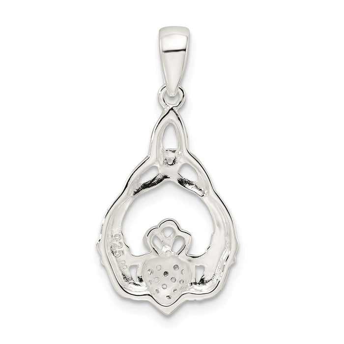 Million Charms 925 Sterling Silver Polished (Cubic Zirconia) CZ Claddagh With Trinity Knot Pendant