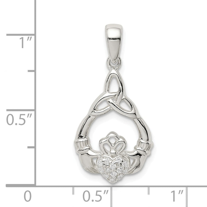 Million Charms 925 Sterling Silver Polished (Cubic Zirconia) CZ Claddagh With Trinity Knot Pendant