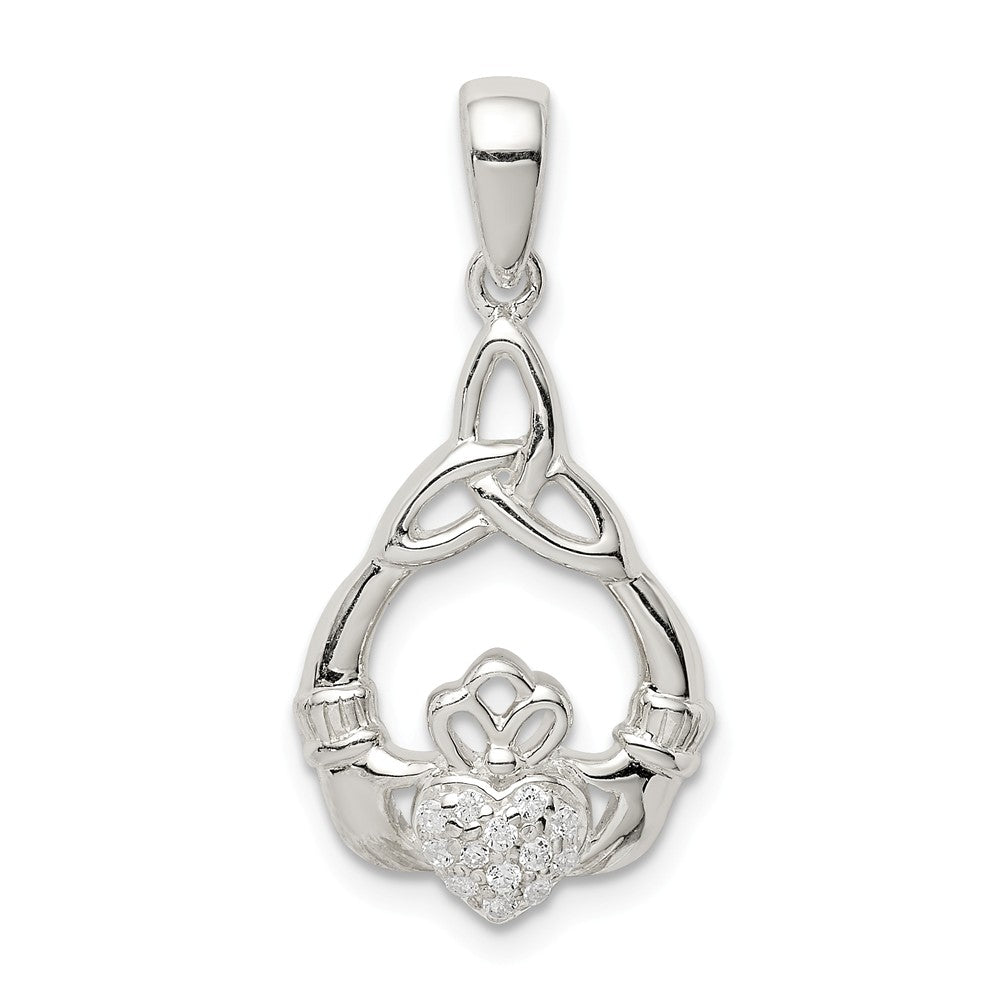 Million Charms 925 Sterling Silver Polished (Cubic Zirconia) CZ Claddagh With Trinity Knot Pendant
