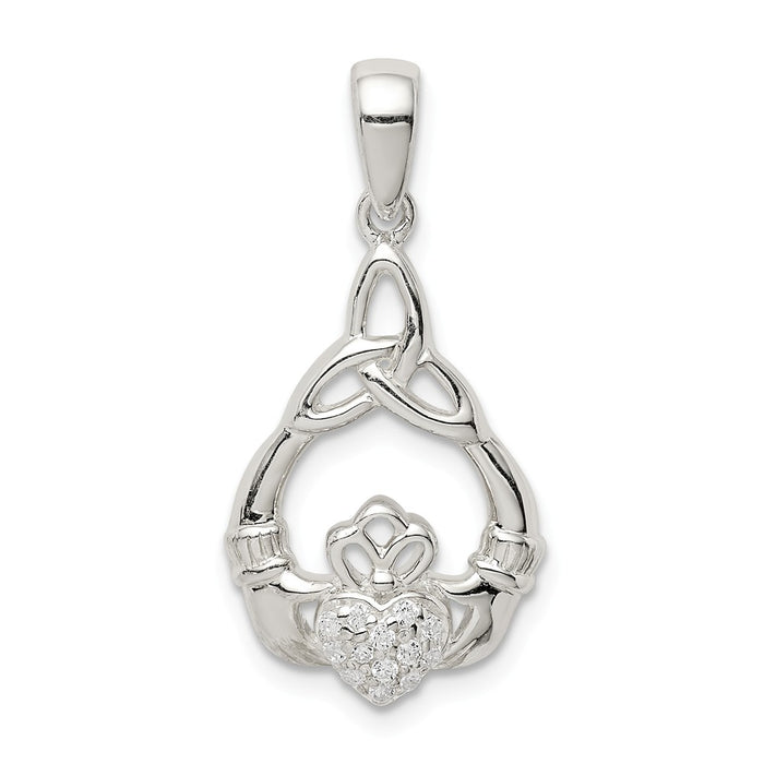 Million Charms 925 Sterling Silver Polished (Cubic Zirconia) CZ Claddagh With Trinity Knot Pendant