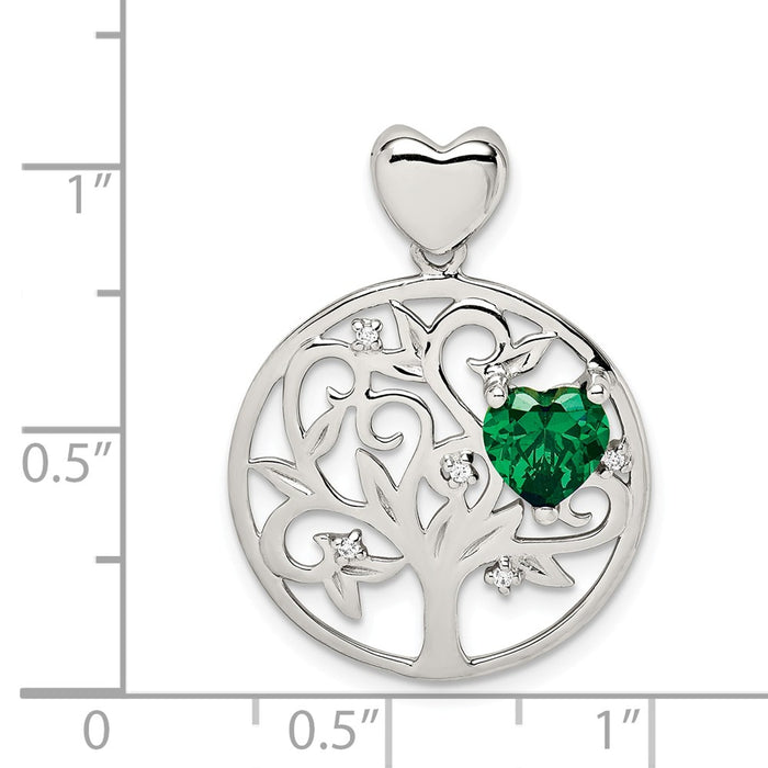 Million Charms 925 Sterling Silver Green & Clear (Cubic Zirconia) CZ Tree Chain Slide