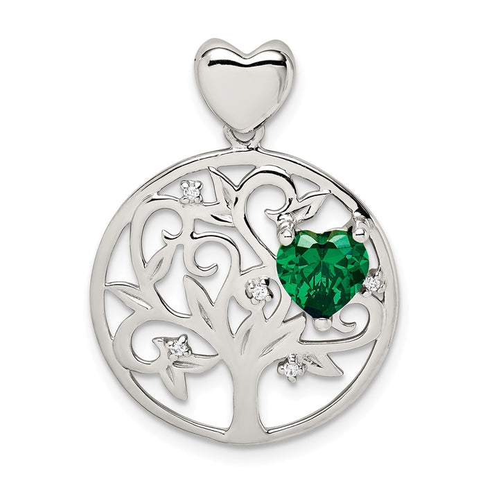 Million Charms 925 Sterling Silver Green & Clear (Cubic Zirconia) CZ Tree Chain Slide