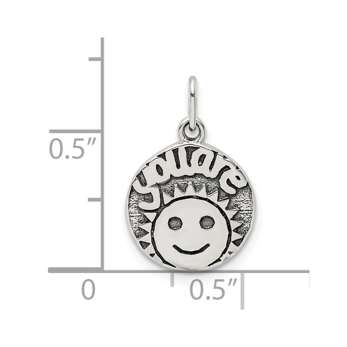 Million Charms 925 Sterling Silver Antiqued Smile Sun Charm