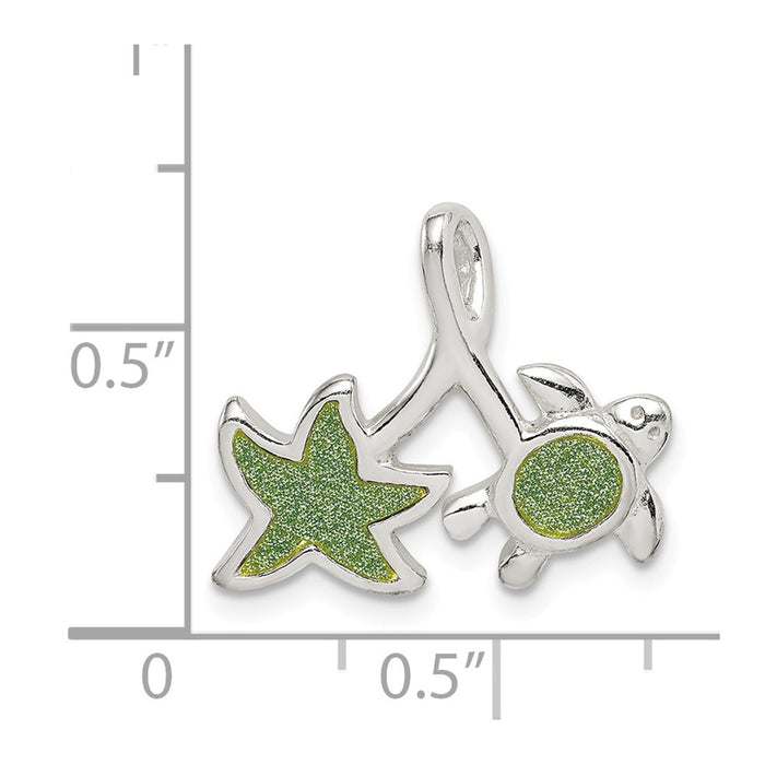 Million Charms 925 Sterling Silver Glitter Infused Star Fish, Turtle Chain Slide
