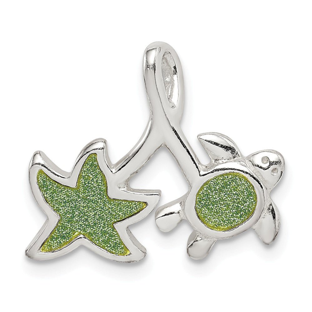 Million Charms 925 Sterling Silver Glitter Infused Star Fish, Turtle Chain Slide