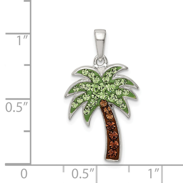 Million Charms 925 Sterling Silver Green/Brown Preciosa Crystal Palm Tree Pendant