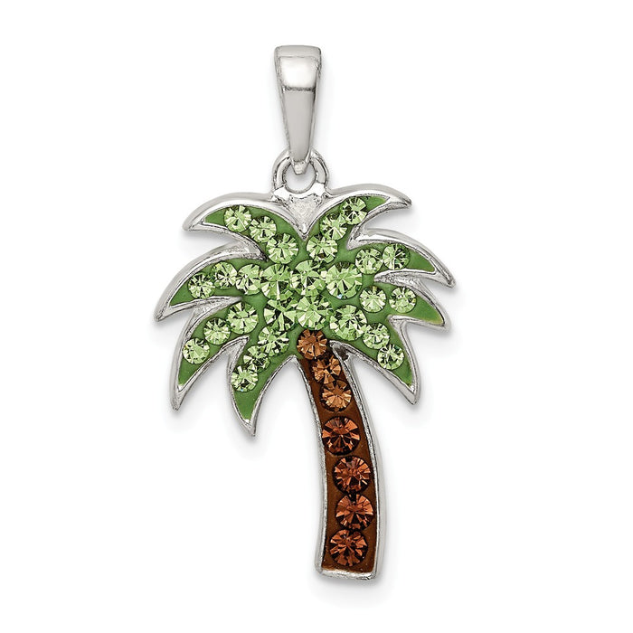 Million Charms 925 Sterling Silver Green/Brown Preciosa Crystal Palm Tree Pendant