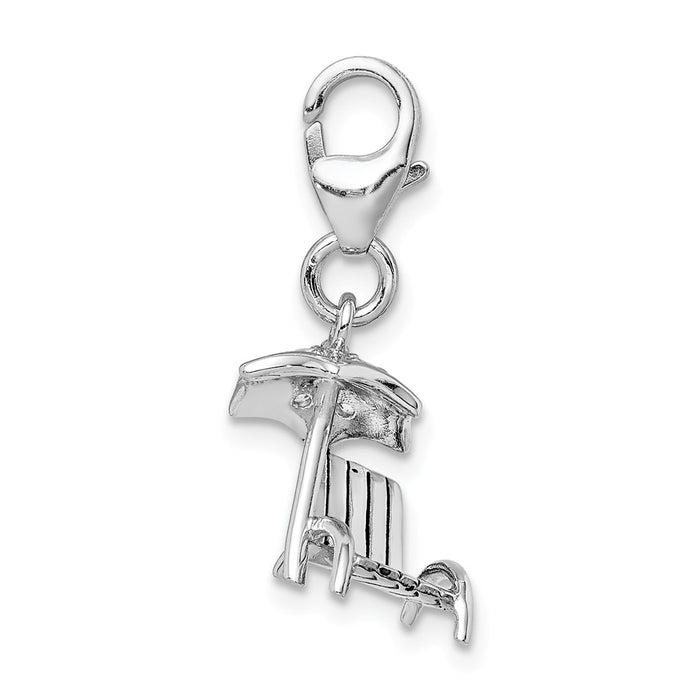 Million Charms 925 Sterling Silver Rhodium-Plated Lounge Chair & (Cubic Zirconia) CZ With Lobster Clasp Charm