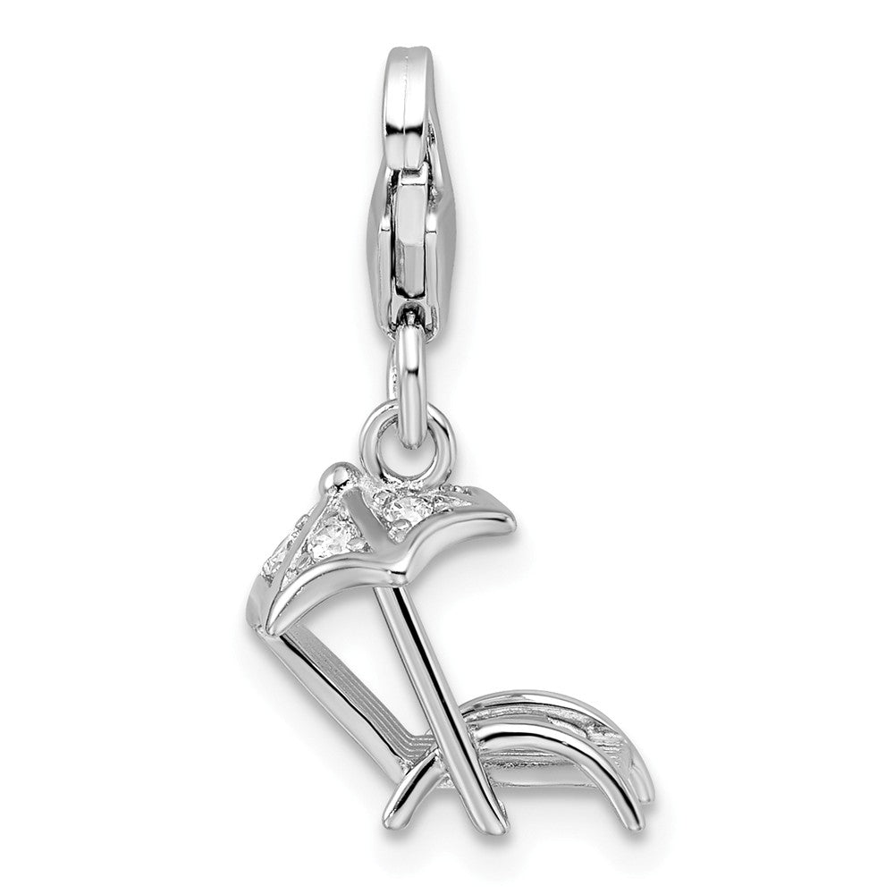 Million Charms 925 Sterling Silver Rhodium-Plated Lounge Chair & (Cubic Zirconia) CZ With Lobster Clasp Charm