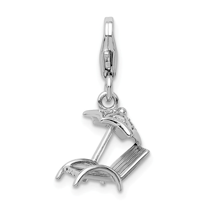 Million Charms 925 Sterling Silver Rhodium-Plated Lounge Chair & (Cubic Zirconia) CZ With Lobster Clasp Charm