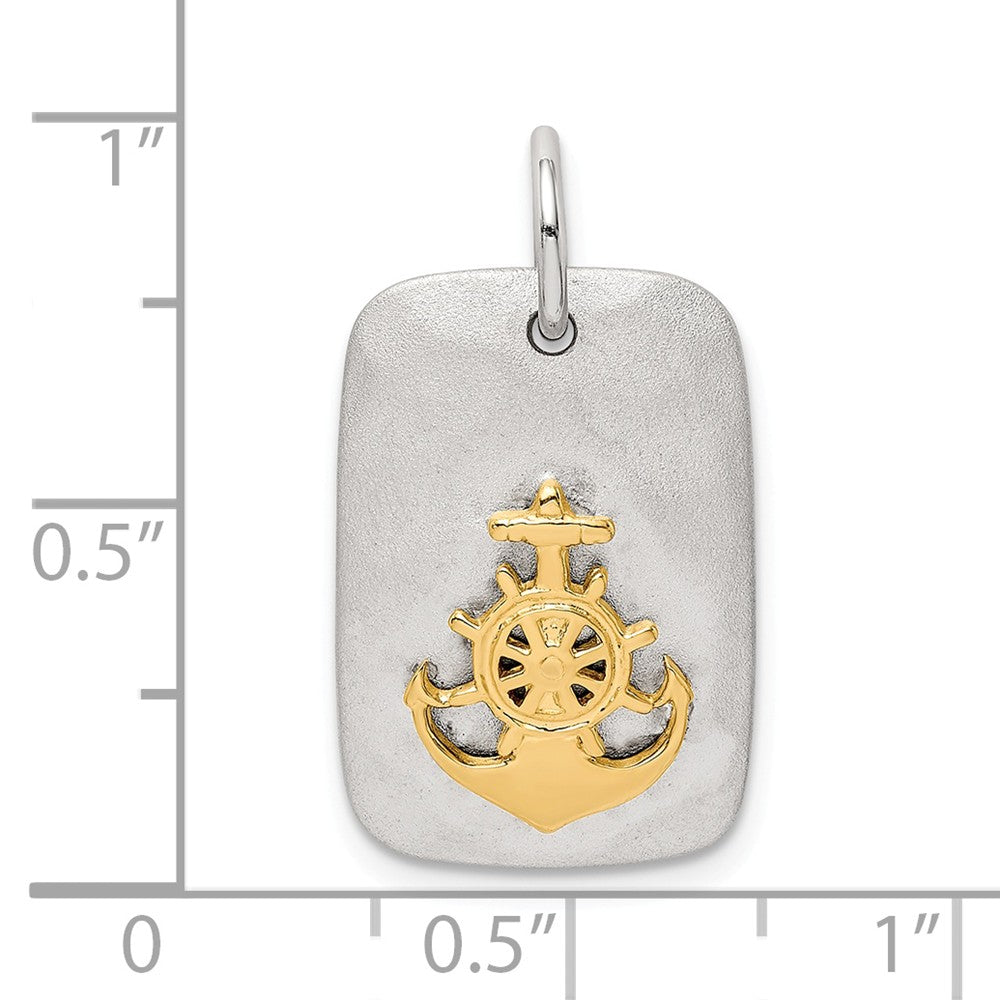 Million Charms 925 Sterling Silver Gold-Tone Nautical Anchor Brushed Pendant