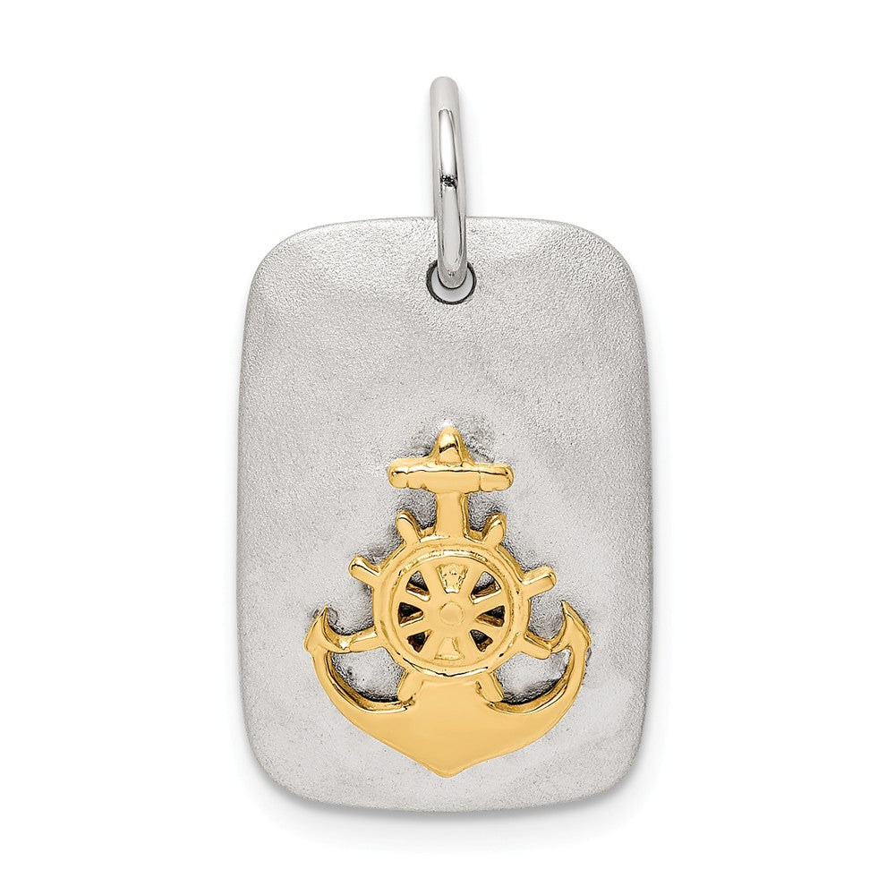 Million Charms 925 Sterling Silver Gold-Tone Nautical Anchor Brushed Pendant