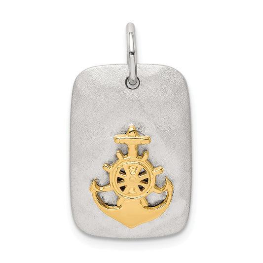 Million Charms 925 Sterling Silver Gold-Tone Nautical Anchor Brushed Pendant