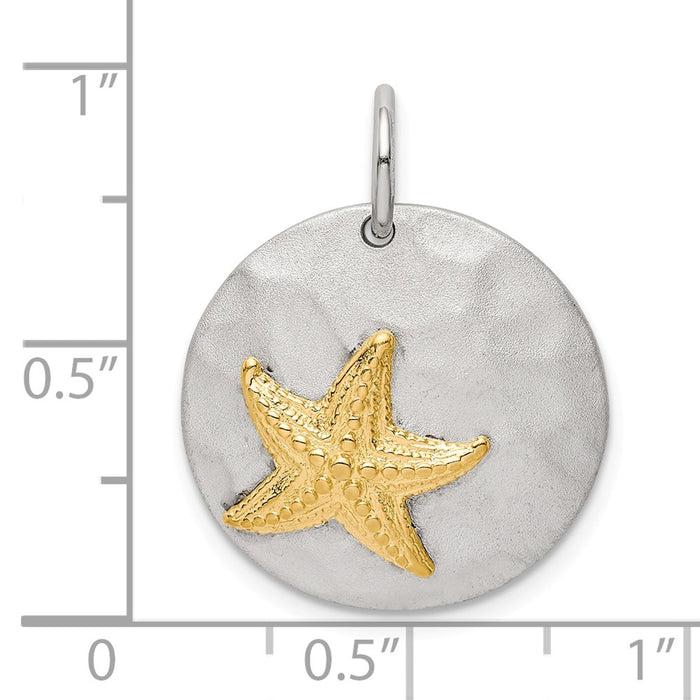 Million Charms 925 Sterling Silver Gold-Tone Nautical Starfish Brushed Pendant