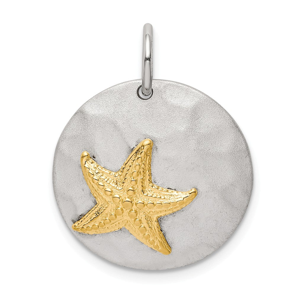 Million Charms 925 Sterling Silver Gold-Tone Nautical Starfish Brushed Pendant