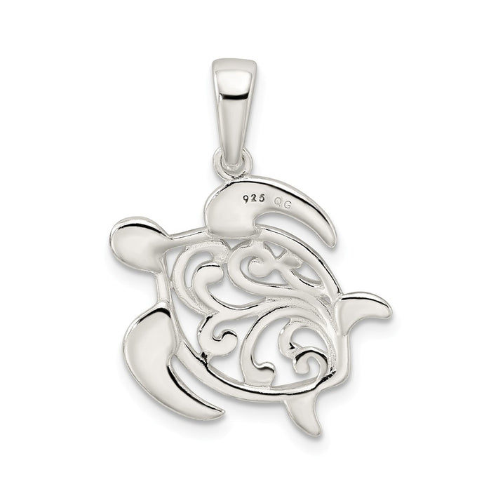 Million Charms 925 Sterling Silver Diamond-Cut Turtle Pendant