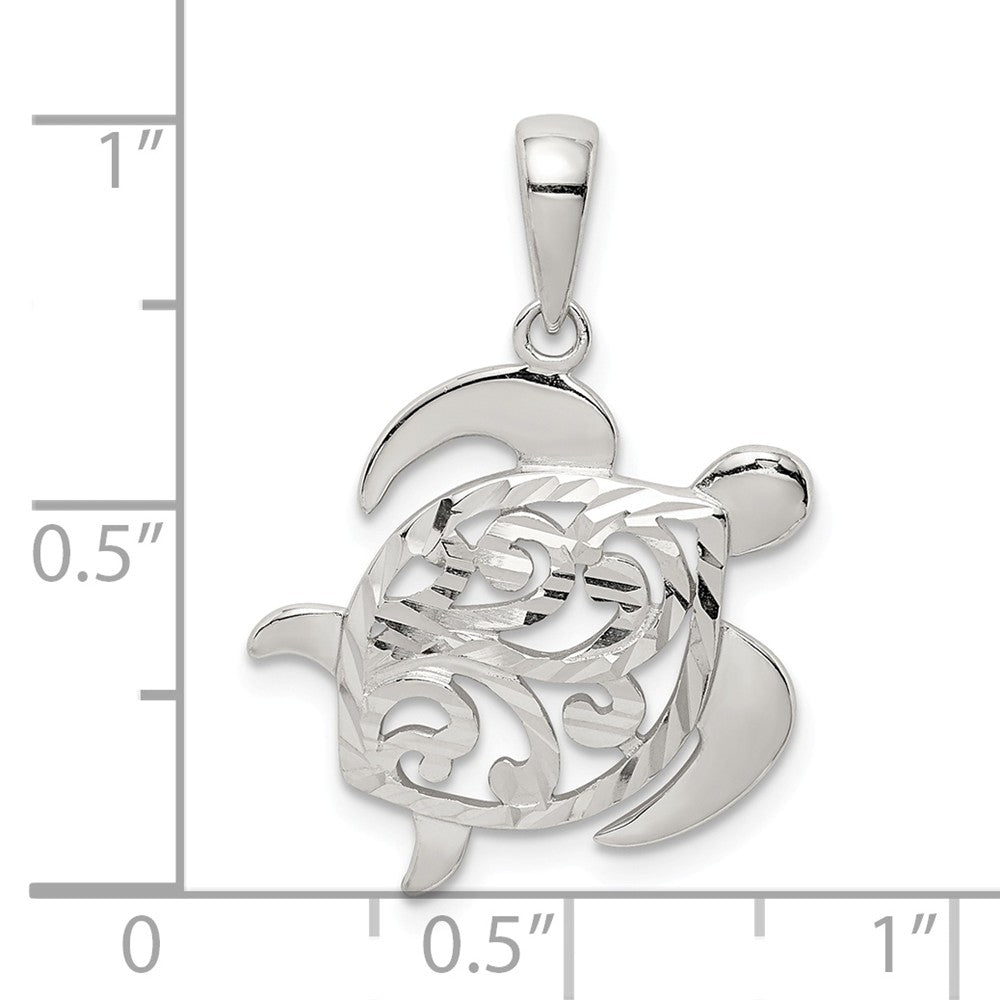 Million Charms 925 Sterling Silver Diamond-Cut Turtle Pendant