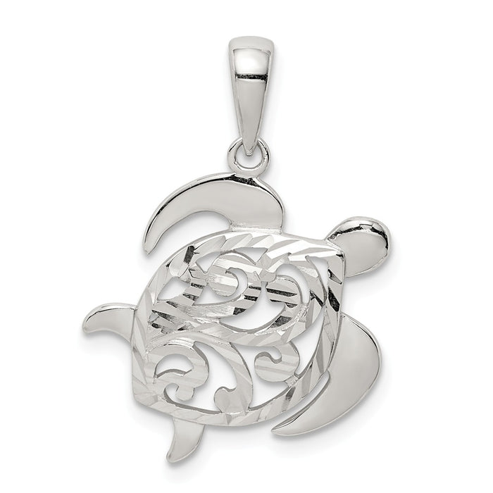 Million Charms 925 Sterling Silver Diamond-Cut Turtle Pendant