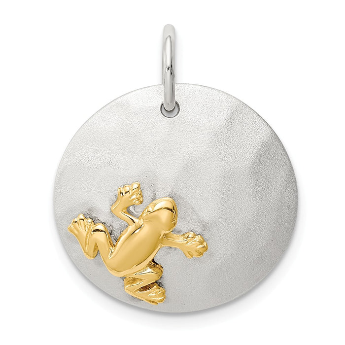 Million Charms 925 Sterling Silver Gold-Tone Frog Brushed Pendant