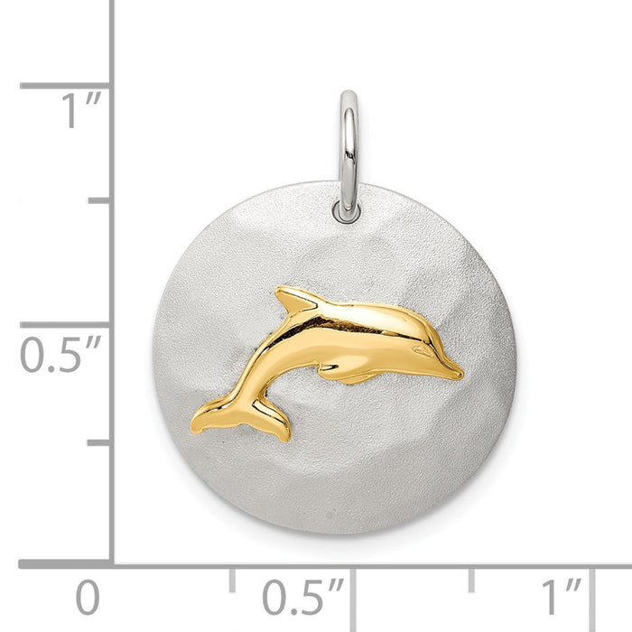 Million Charms 925 Sterling Silver Gold-Tone Dolphin Brushed Pendant