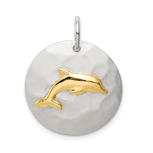 Million Charms 925 Sterling Silver Gold-Tone Dolphin Brushed Pendant