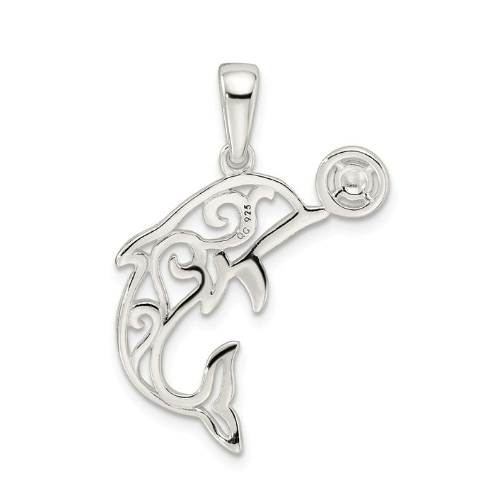 Million Charms 925 Sterling Silver Diamond-Cut Dolphin With Ball Pendant