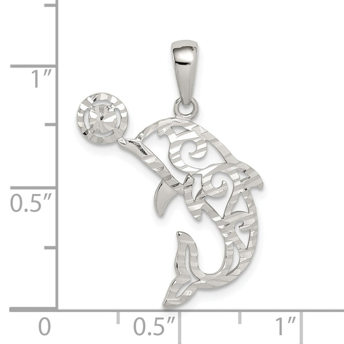 Million Charms 925 Sterling Silver Diamond-Cut Dolphin With Ball Pendant