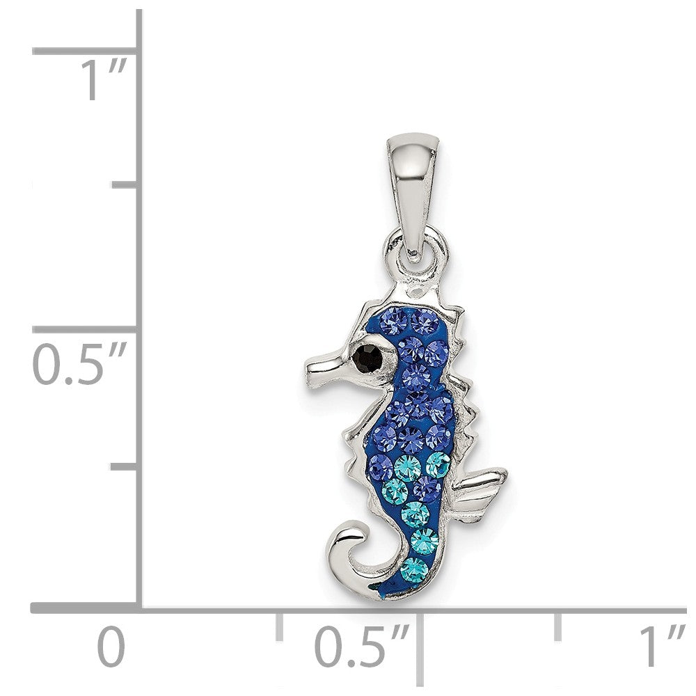 Million Charms 925 Sterling Silver Blue/Aqua Preciosa Crystal Nautical Seahorse Pendant