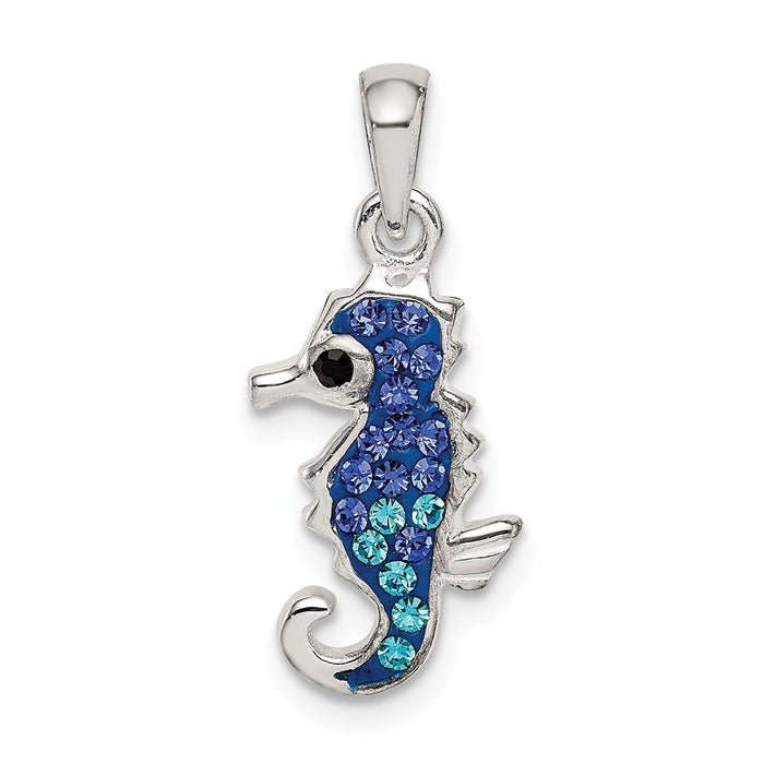 Million Charms 925 Sterling Silver Blue/Aqua Preciosa Crystal Nautical Seahorse Pendant