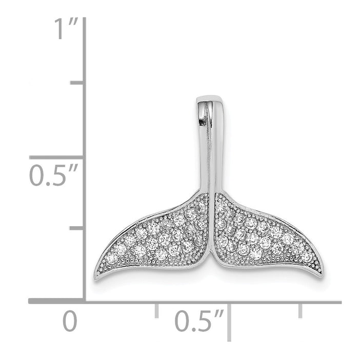 Million Charms 925 Sterling Silver Rhodium-Plated Polished (Cubic Zirconia) CZ Whale Tail Chain Slide