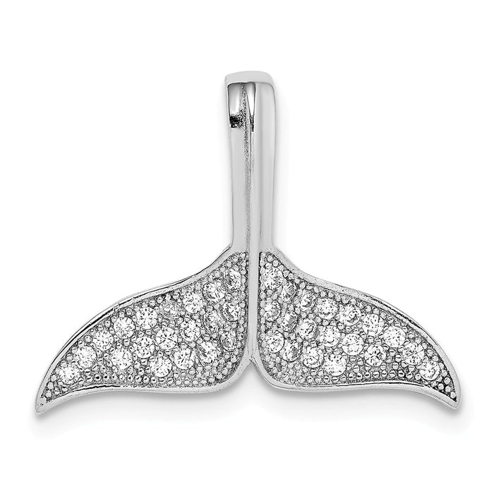 Million Charms 925 Sterling Silver Rhodium-Plated Polished (Cubic Zirconia) CZ Whale Tail Chain Slide