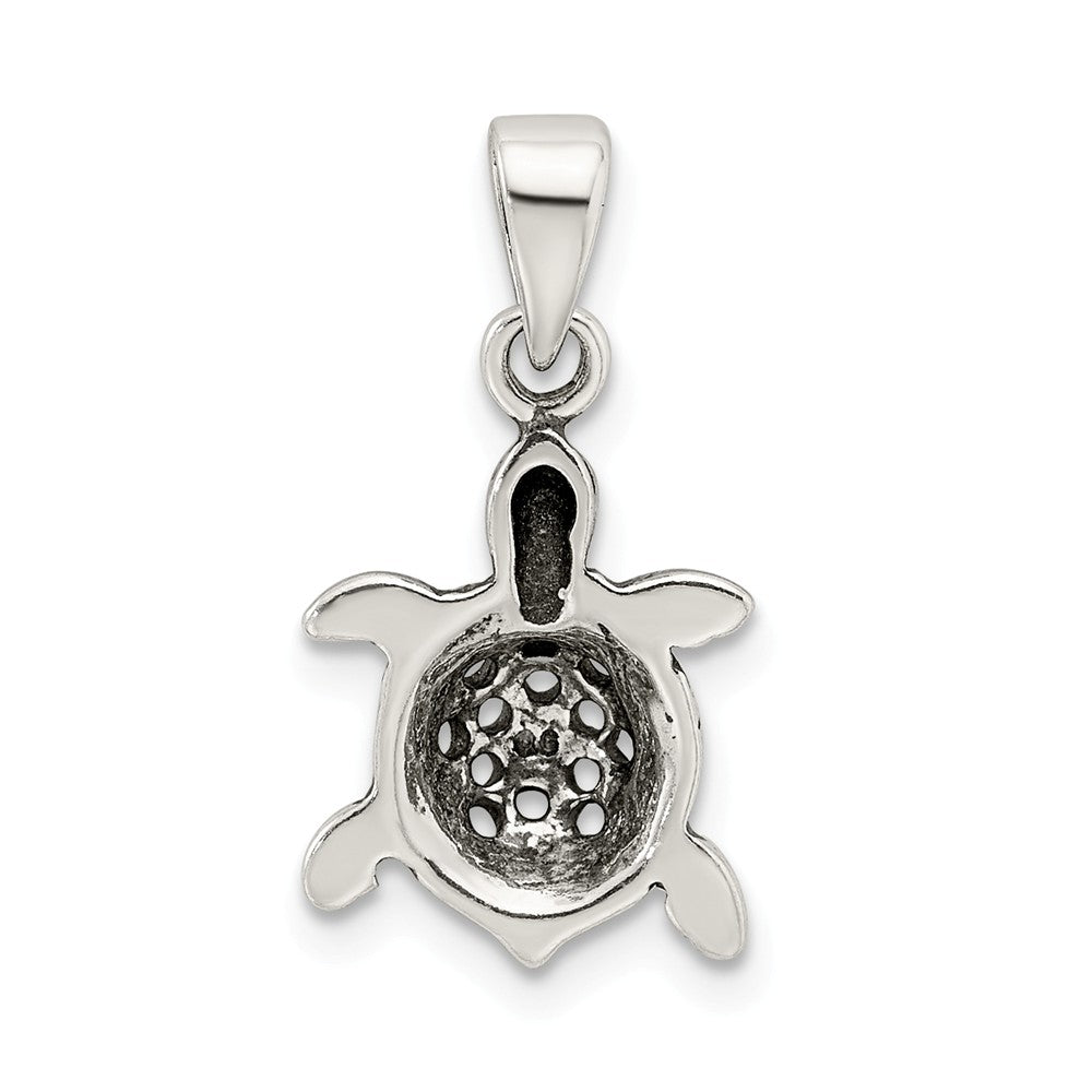 Million Charms 925 Sterling Silver Antiqued Turtle Pendant