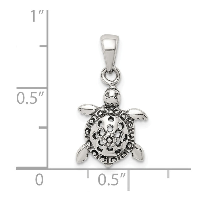 Million Charms 925 Sterling Silver Antiqued Turtle Pendant