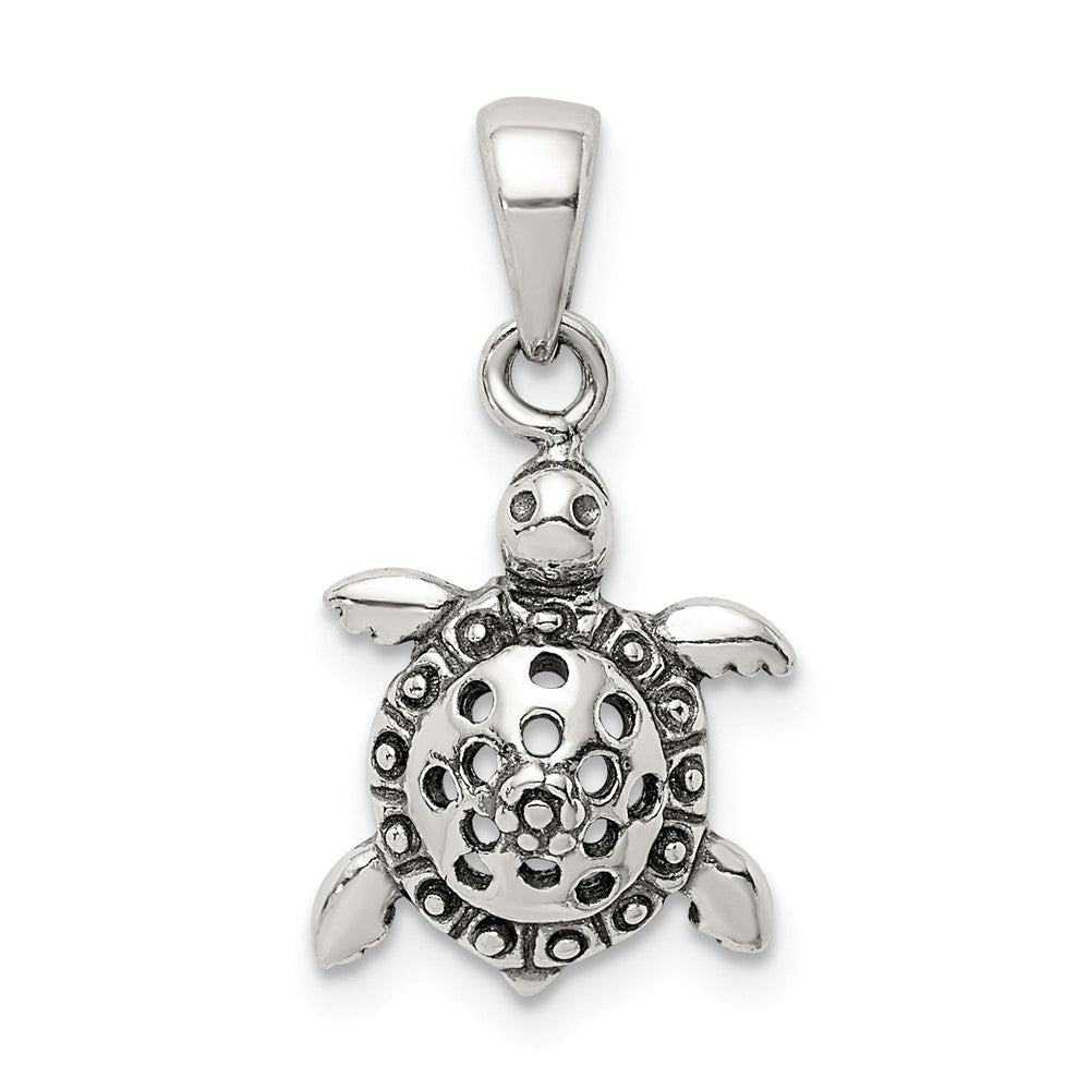 Million Charms 925 Sterling Silver Antiqued Turtle Pendant