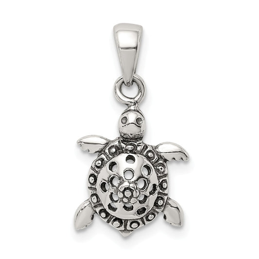 Million Charms 925 Sterling Silver Antiqued Turtle Pendant