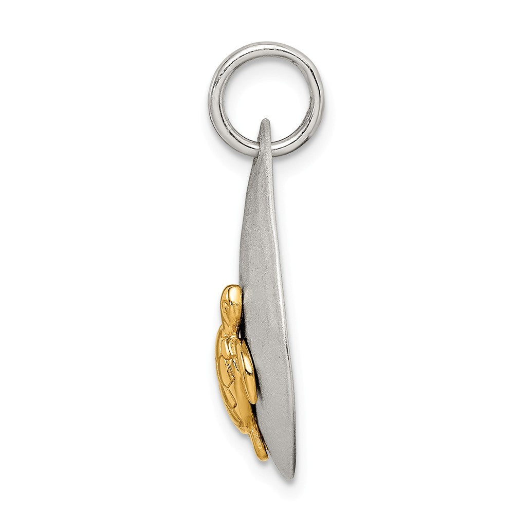 Million Charms 925 Sterling Silver Gold-Tone Turtle Brushed Pendant