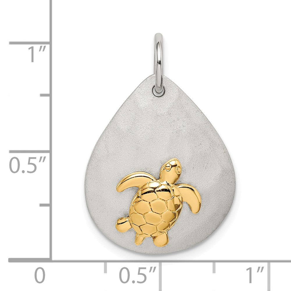 Million Charms 925 Sterling Silver Gold-Tone Turtle Brushed Pendant