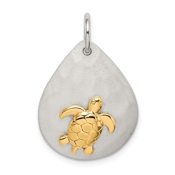 Million Charms 925 Sterling Silver Gold-Tone Turtle Brushed Pendant